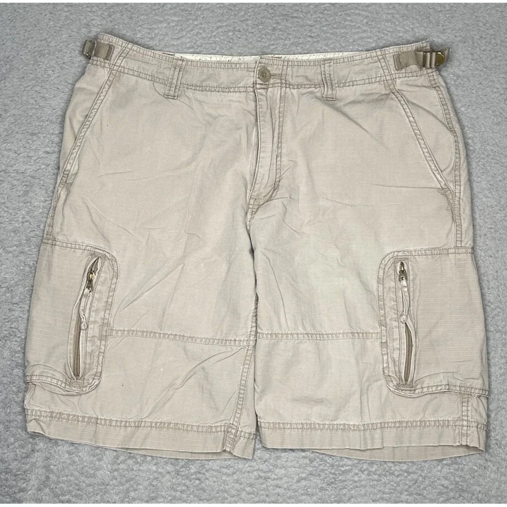 North Face Shorts Mens 36 Beige Cargo Zip Pockets Rip Stop Outdoors Hiking